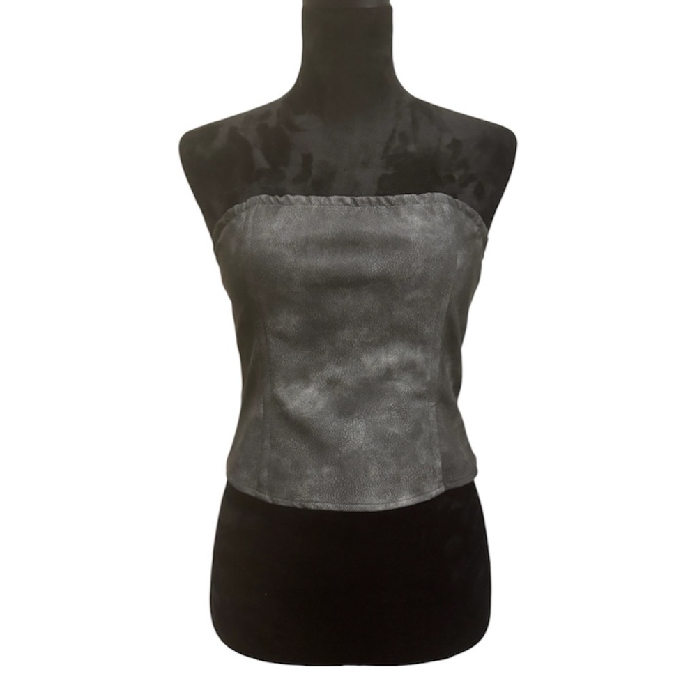 PrettyLittleThing Grey Textured Faux Leather Bandeau Corset NWT